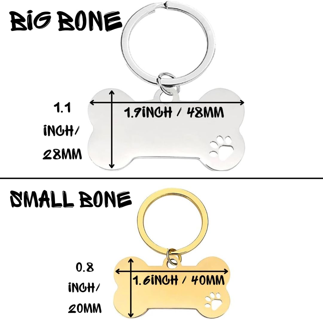 Personalised Dog Bone Keyring, Engraved Pet ID Tag with Name Address Phone Number, Custom Dog Collar Tag, Paw Print Bone Keychain for Dogs, Cats & Pet Owners