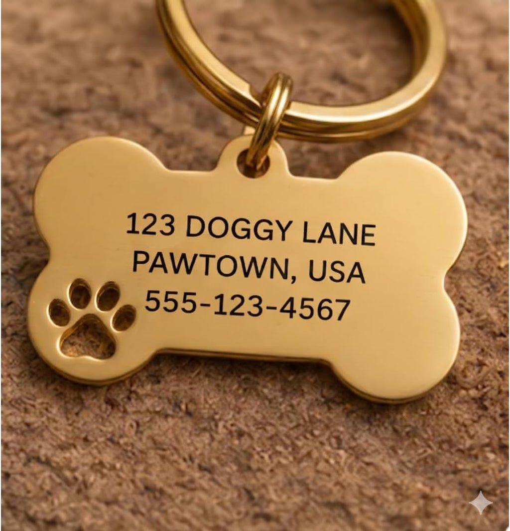 Personalised Dog Bone Keyring, Engraved Pet ID Tag with Name Address Phone Number, Custom Dog Collar Tag, Paw Print Bone Keychain for Dogs, Cats & Pet Owners