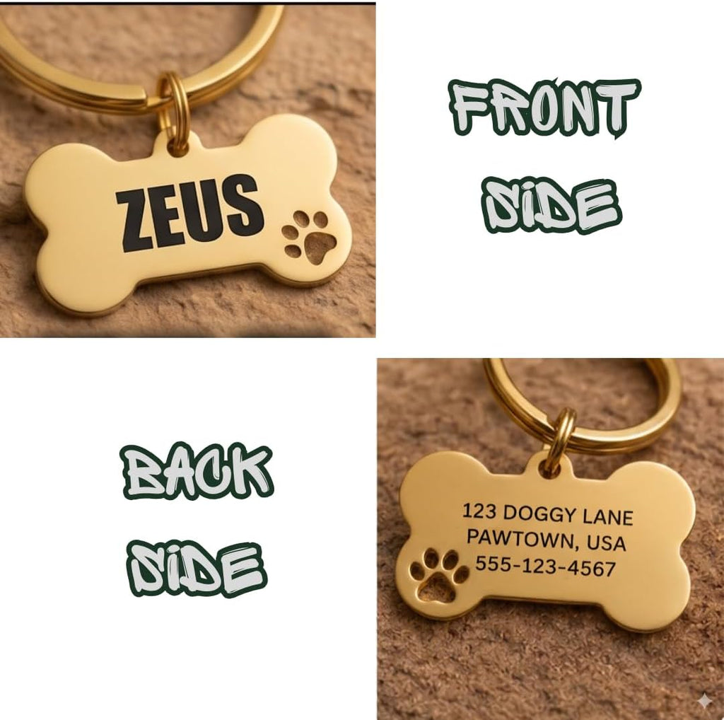 Personalised Dog Bone Keyring, Engraved Pet ID Tag with Name Address Phone Number, Custom Dog Collar Tag, Paw Print Bone Keychain for Dogs, Cats & Pet Owners
