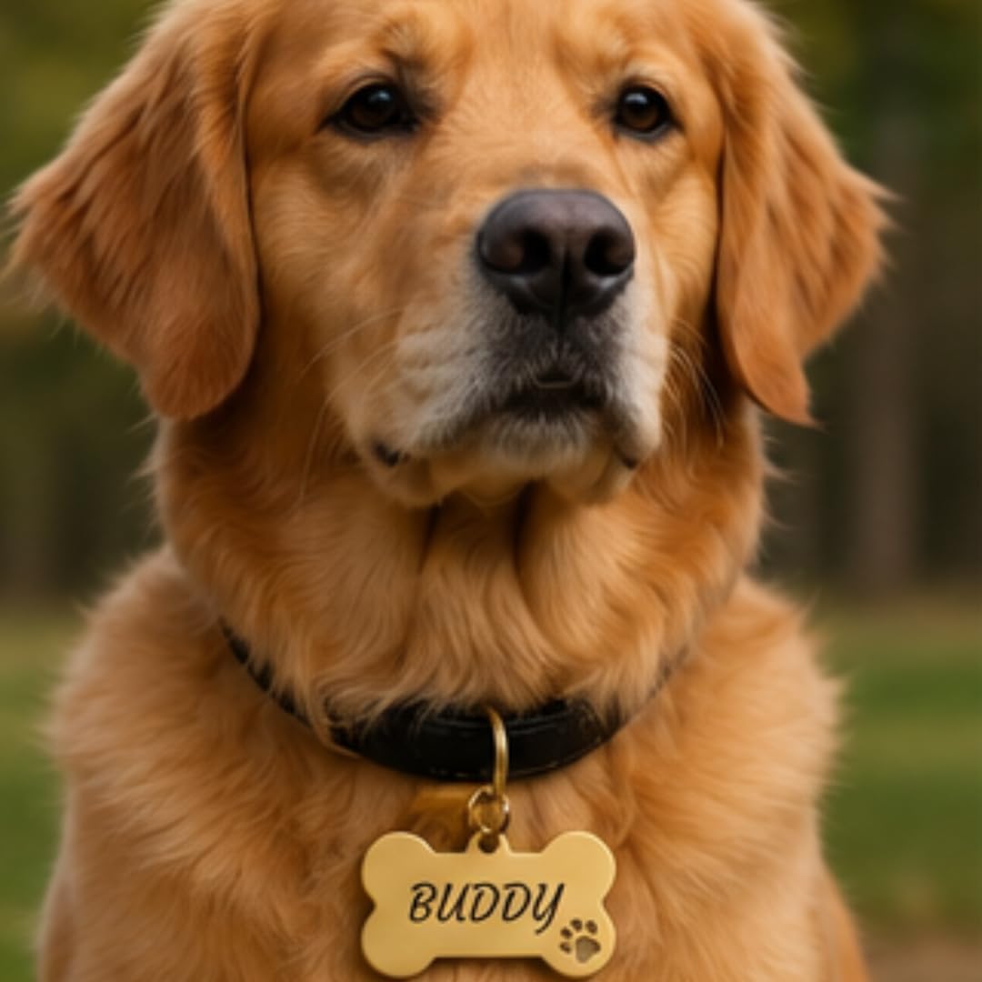 Personalised Dog Bone Keyring, Engraved Pet ID Tag with Name Address Phone Number, Custom Dog Collar Tag, Paw Print Bone Keychain for Dogs, Cats & Pet Owners