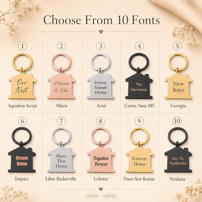 Personalised New Home Keyring, Engraved House Keychain Gift, Custom Housewarming Keepsake for Couples, First Home Gift