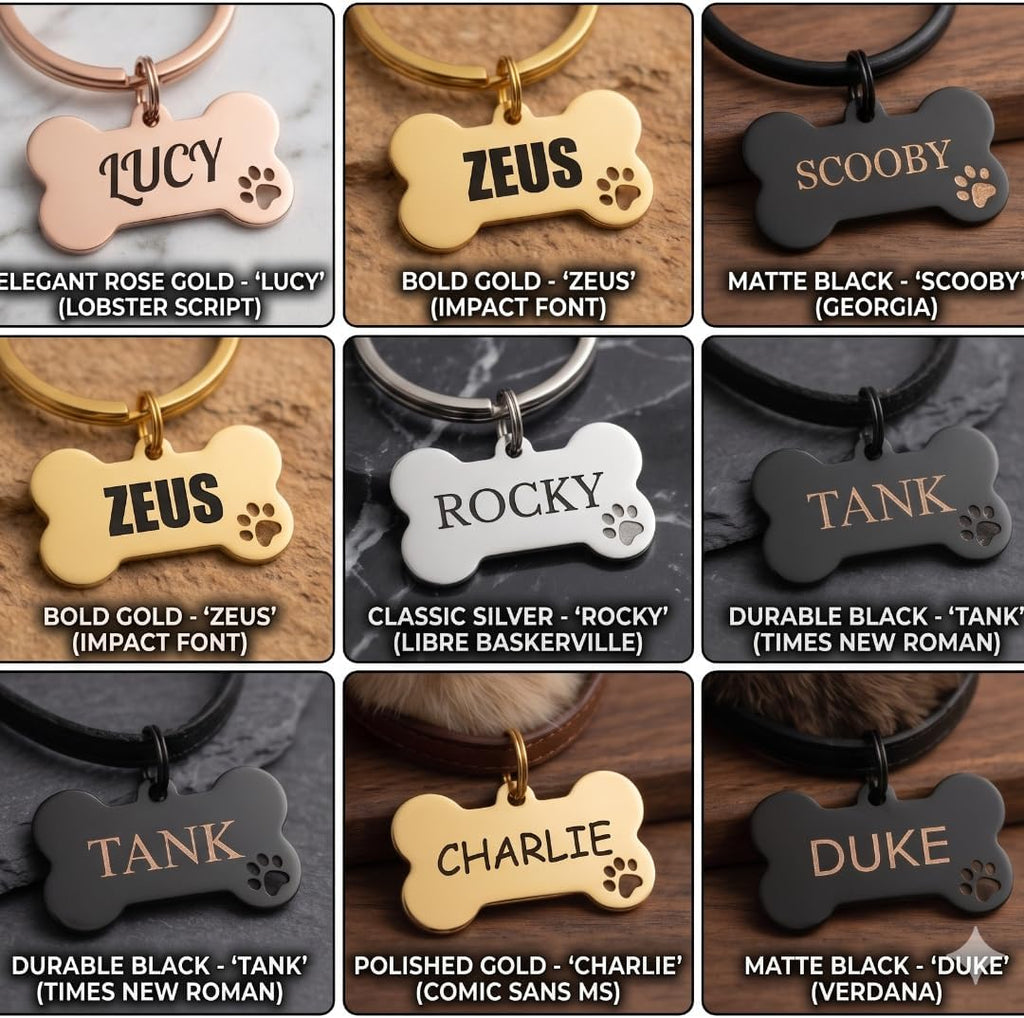 Personalised Dog Bone Keyring, Engraved Pet ID Tag with Name Address Phone Number, Custom Dog Collar Tag, Paw Print Bone Keychain for Dogs, Cats & Pet Owners